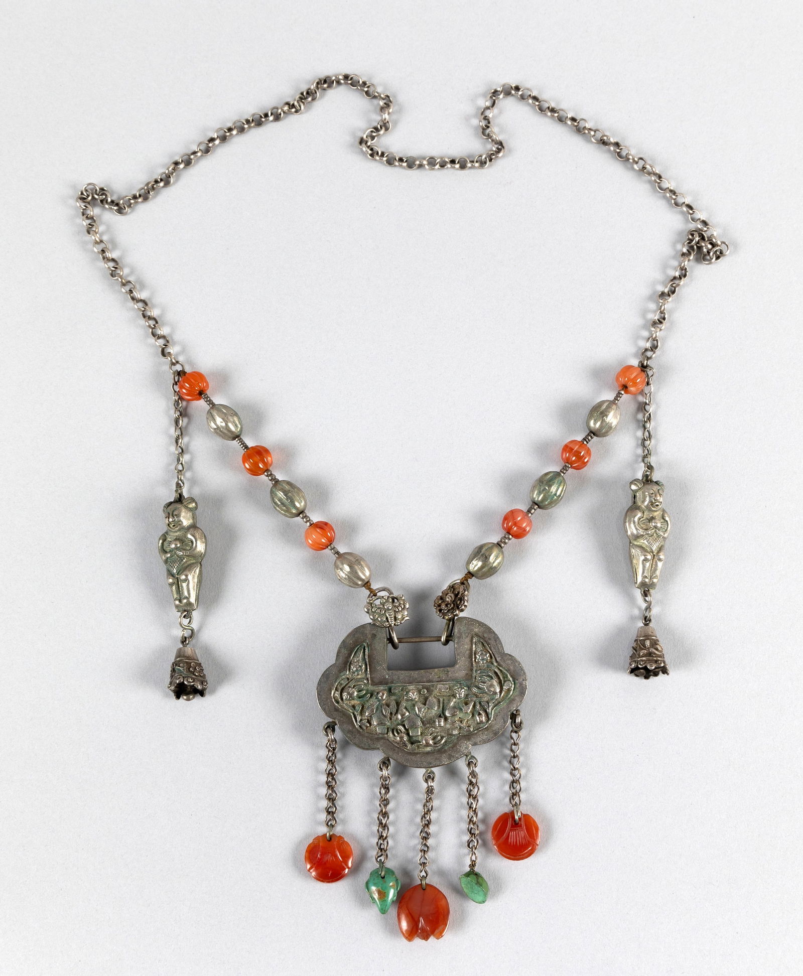 CHINESE MIAO SILVER BABY LOCK PENDANT NECKLACE Late 19th/Early 20th Century Length 17". (1 of 4)