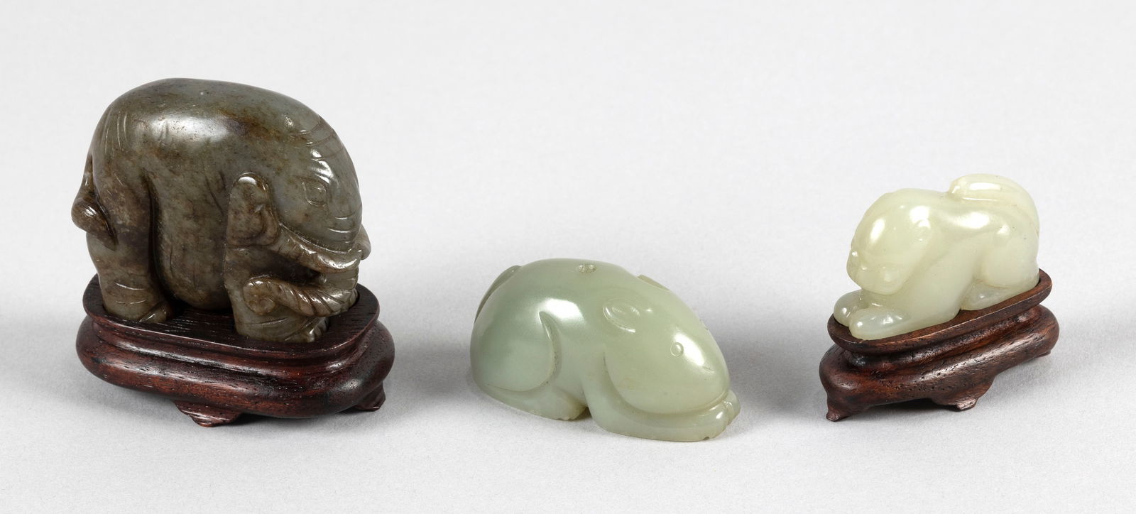 THREE CHINESE GREEN JADE ANIMAL FIGURES (1 of 14)