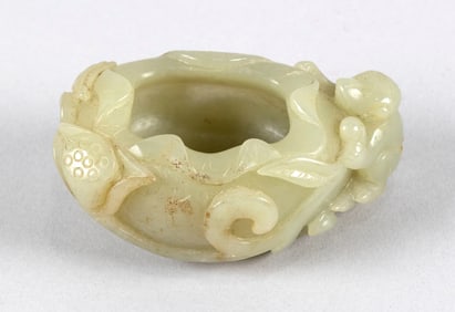 CHINESE LIGHT CELADON JADE WATER DROPPER Late 19th/Early 20th Century Height 2". Length 3".