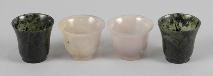 FOUR CHINESE HARDSTONE WINE CUPS 19th/20th Century Heights 1.5".