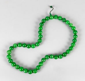 CHINESE GREEN JADE MALA Length 16.5".
