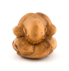 CARVED BAMBOO FIGURE OF A WEEPING BUDDHA First Half of the 20th Century Height 2".