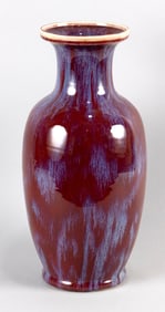 CHINESE FLAMBE PORCELAIN BALUSTER VASE 20th Century Height 18".