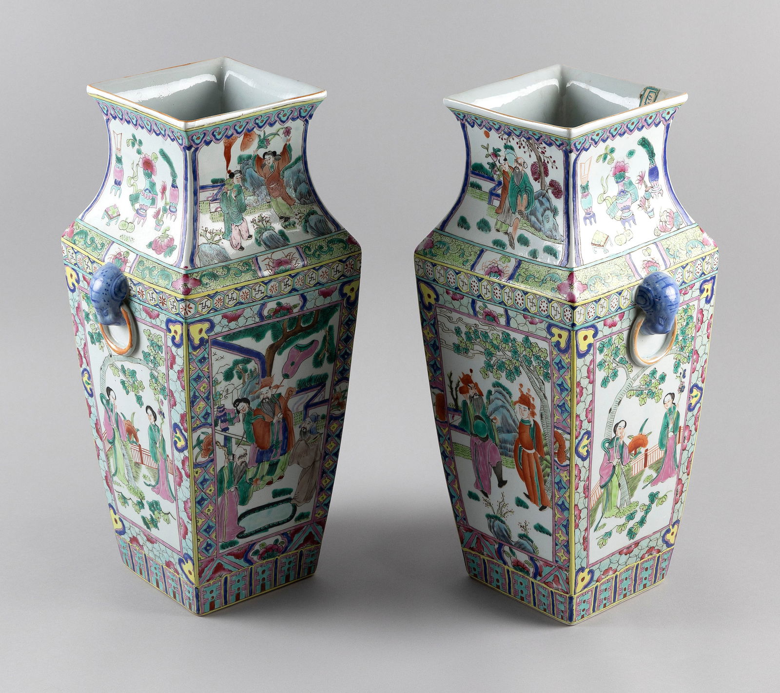 PAIR OF CHINESE FAMILLE ROSE PORCELAIN BALUSTER VASES Late 19th Century Heights 15". (1 of 3)