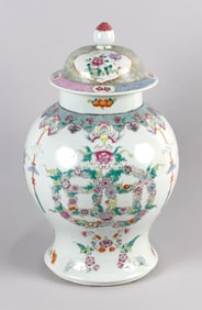 CHINESE FAMILLE ROSE PORCELAIN TEMPLE JAR Early 20th Century Height 17".