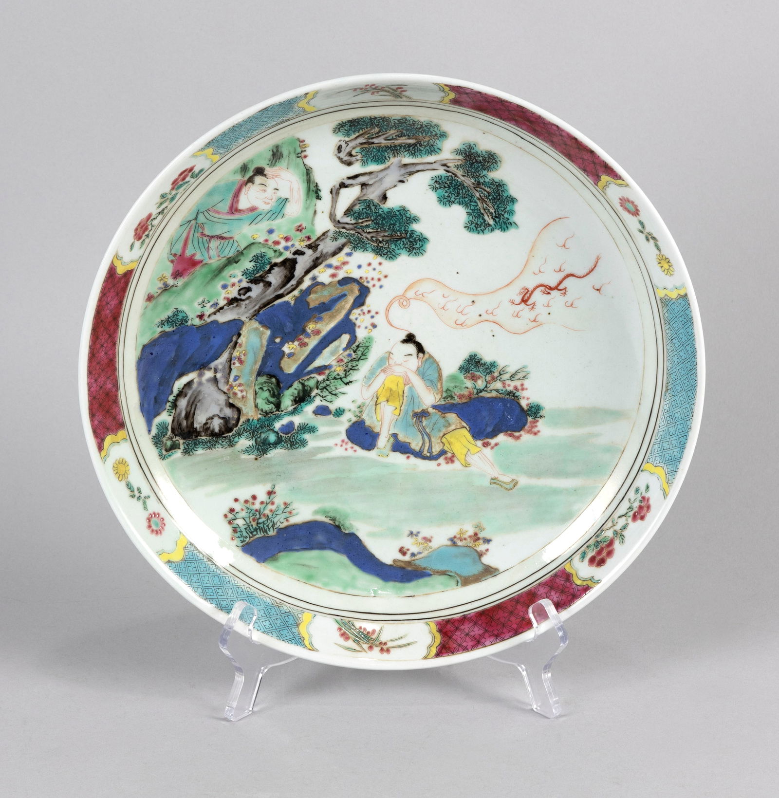 CHINESE FAMILLE ROSE PORCELAIN DISH Late 19th Century Height 2". Diameter 11". (1 of 6)