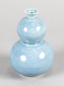 CHINESE PALE BLUE PORCELAIN DOUBLE GOURD VASE Late 19th/Early 20th Century Height 5.5".