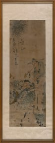 CHINESE SCROLL PAINTING OF A FARMER AND A SLEEPING BOY 18th/19th Century On paper, 34.5" x 11.5".