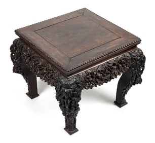 CHINESE CARVED HARDWOOD TABORET Late 19th Century Height 18". Top 19" x 19".