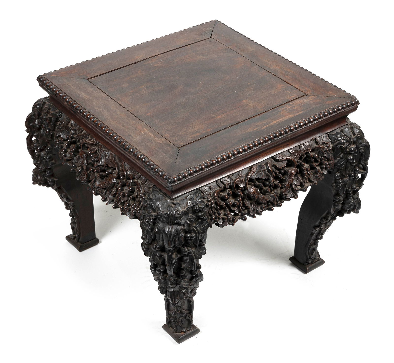 CHINESE CARVED HARDWOOD TABORET Late 19th Century Height 18". Top 19" x 19". (1 of 2)