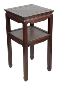 CHINESE CARVED ROSEWOOD TWO-TIER STAND Late 19th Century Height 31". Top 17" x 17".