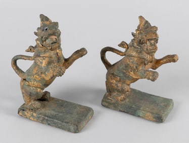 PAIR OF CHINESE GILT METAL QILIN 19th Century Heights 8". Widths 4.5". Depths 3".