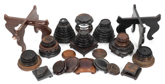 COLLECTION OF CHINESE WOOD STANDS 19th/20th Century Widths from 2" to 10".