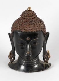 NEPALESE BRONZE HEAD OF BUDDHA Late 19th Century Height 12".