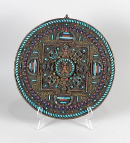 TIBETAN DECORATIVE MANDALA Late 19th Century Diameter 14".