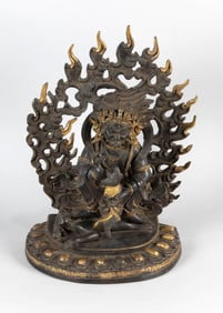 TIBETAN GILT BRONZE FIGURE OF MAHAKALA VAJRAPANI Late 19th Century Height 15". Width 11".