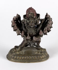 NEPALESE BRONZE FIGURE OF MAHISHA SAMVARA Late 19th Century Height 8". Width 6". Depth 5".