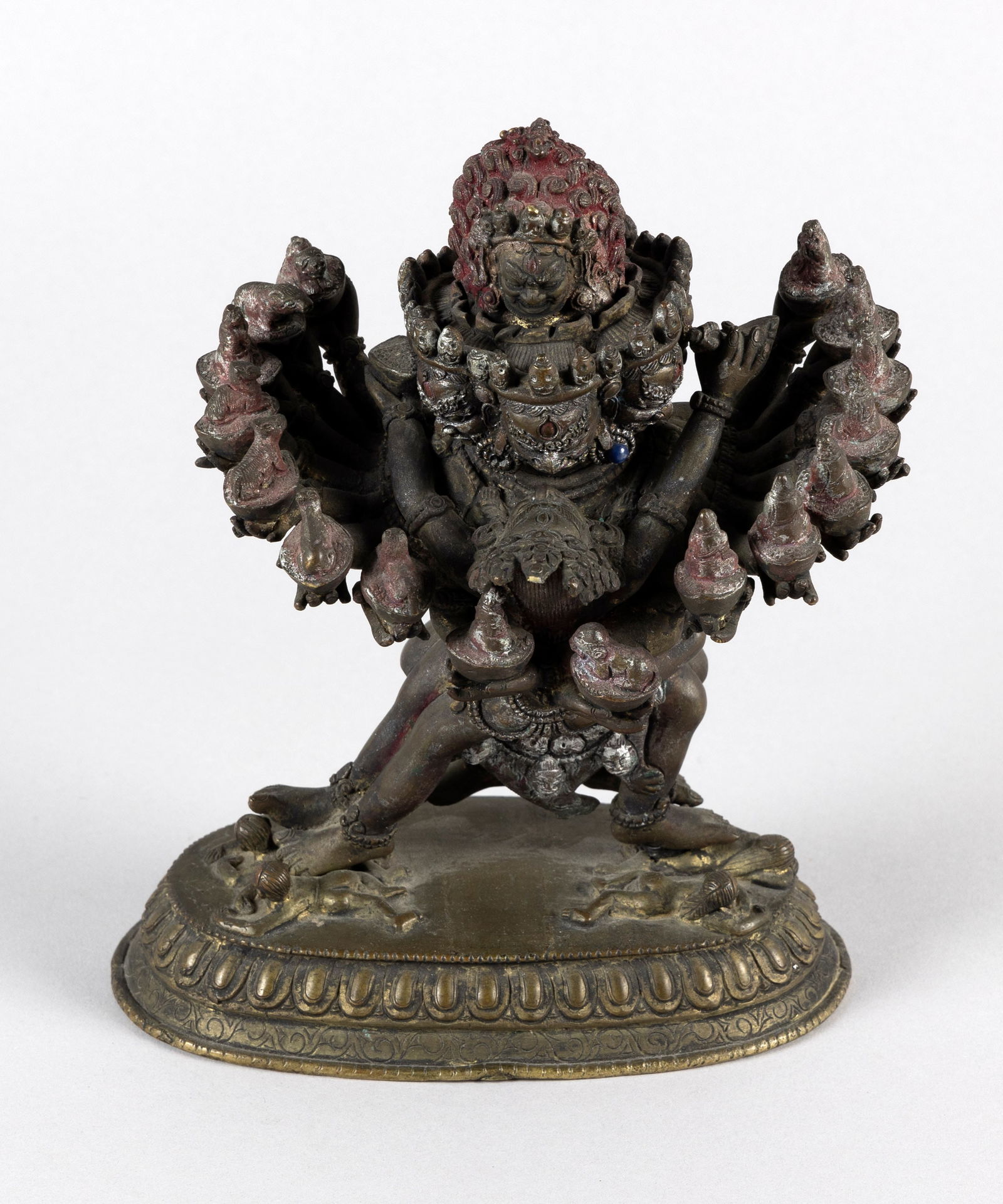 NEPALESE BRONZE FIGURE OF MAHISHA SAMVARA Late 19th Century Height 8". Width 6". Depth 5". (1 of 4)