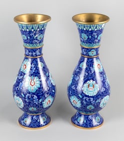 PAIR OF CHINESE CLOISONNE ENAMEL BALUSTER VASES 20th Century Heights 20.5".