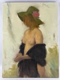 SAMUEL EDMUND OPPENHEIM (New York/Florida, 1901-1992), "The Green Hat"., Oil on canvas, 40" x 30".