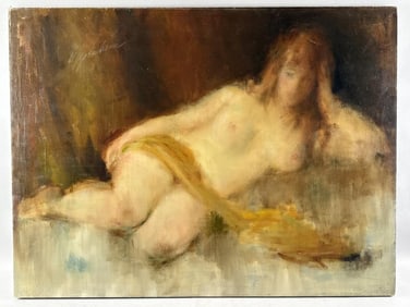 SAMUEL EDMUND OPPENHEIM (New York/Florida, 1901-1992), Nude on a couch., Oil on canvas, 30" x 40".