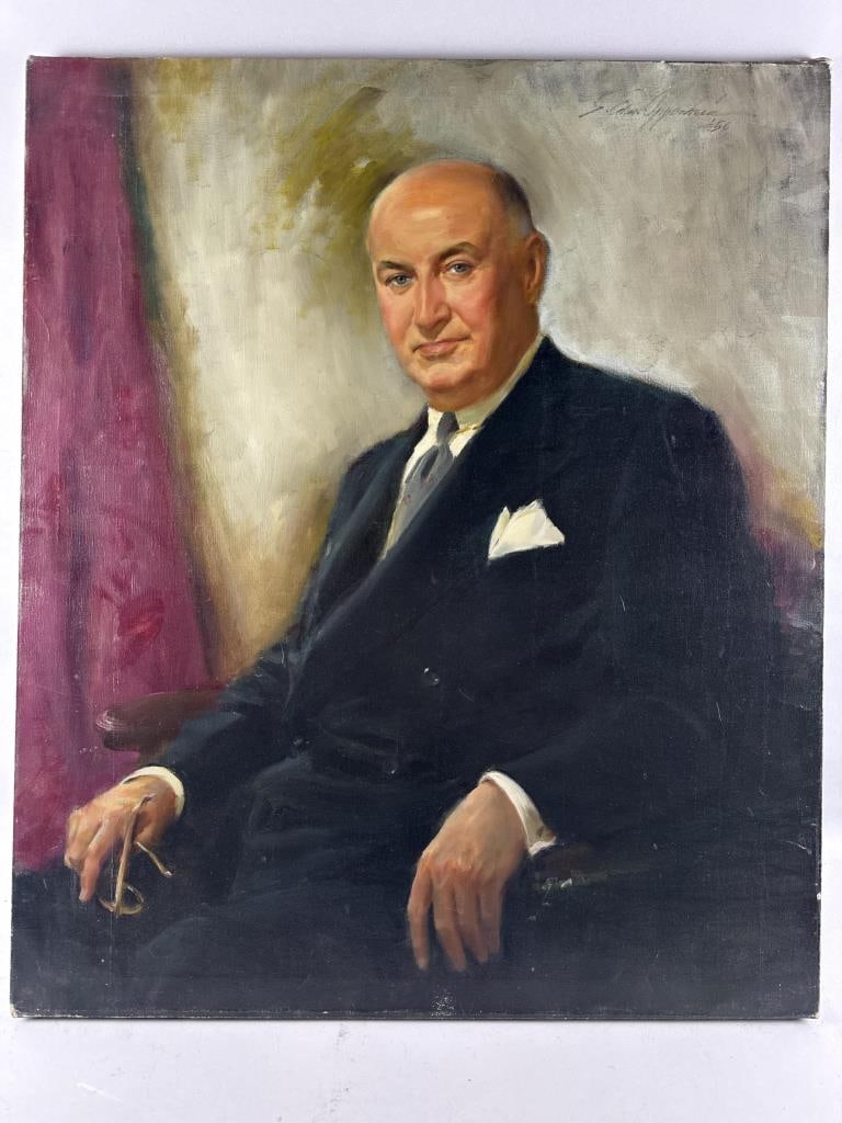 SAMUEL EDMUND OPPENHEIM (New York/Florida, 1901-1992), "Portrait of James Farley"., Oil on canvas, (1 of 2)