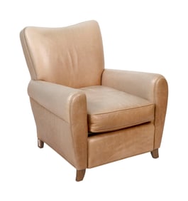 ART DECO-STYLE LEATHER CLUB CHAIR 20th Century Back height 33". Seat height 16". Width 28". Depth