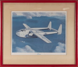 "PACKET" AIRPLANE PRINT Dated 1945 Color lithograph, 15.25" x 19.25" sight. Framed 24" x 28".