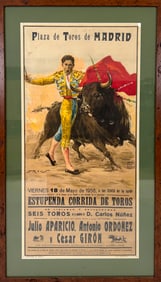 SPANISH BULLFIGHTING POSTER "PLAZA DE TOROS DE MADRID" 20th Century 41" x 20.5" sight. Framed 50" x