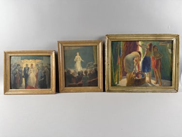 AMERICAN SCHOOL (20th Century,), Three figural scenes:, Oils on canvas board, the largest 12" x 16".