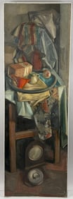 K. BRENTNER (America, 20th Century), Still life of housewares., Oil on masonite, 60" x 20". Framed
