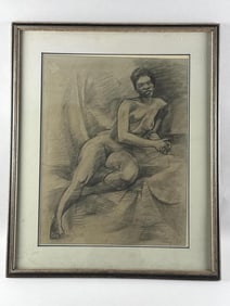 AMERICAN SCHOOL (Mid-20th Century,), Reclining nude, 1959., Charcoal on laid paper mounted to board,