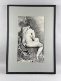AMERICAN SCHOOL (Contemporary,), Study of a nude., Charcoal on paper, 23" x 14". Framed 35.5" x
