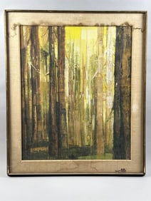 CONTEMPORARY SCHOOL (20th Century,), View of a forest., Acrylic on paper, 33" x 27.5" sight. Framed