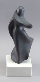 MODERN SCHOOL (20th Century,), Abstract figure in a hat and cloak., Gray marble, height 10". Base