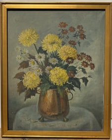 AMERICAN SCHOOL (20th Century,), Bouquet of flowers in a copper pot., Oil on canvas, 30" x 24".