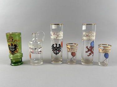 SIX PIECES OF ENAMELED CONTINENTAL GLASS 19th or Early 20th Century