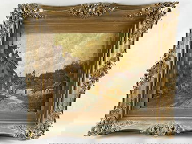 CONTINENTAL SCHOOL (Late 19th Century,), Village street scene., Oil on canvas, 18.5" x 21.5". Framed