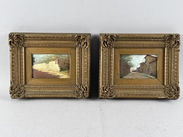 CONTINENTAL SCHOOL (19th Century,), Two scenes of empty streets., Oils on board, 3" x 4.25". Framed