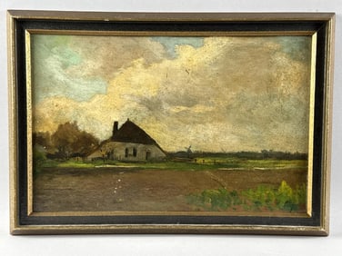 DUTCH SCHOOL (19th Century,), House on a farm., Oil on heavy paper board, 10.25" x 15.75". Framed