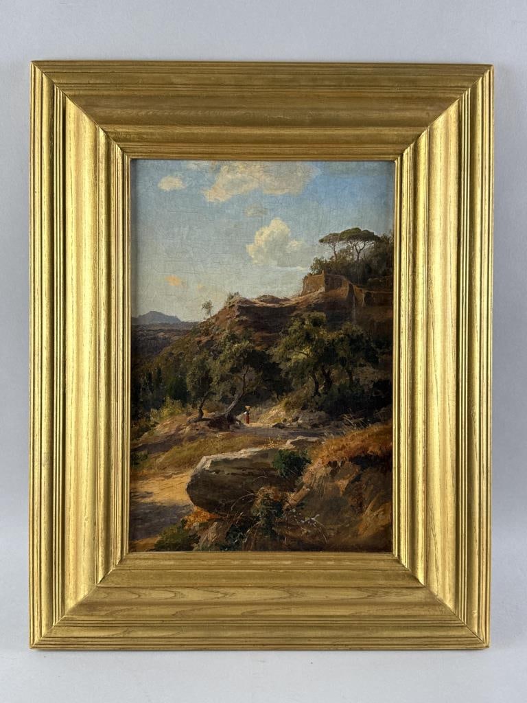 CONTINENTAL SCHOOL (18th/19th Century,), Italian landscape., Oil on canvas, 15" x 10.5". Framed 23" (1 of 2)