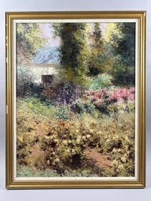 IMPRESSIONIST SCHOOL (20th Century,), Landscape with flowering shrubs and outbuilding., Oil on