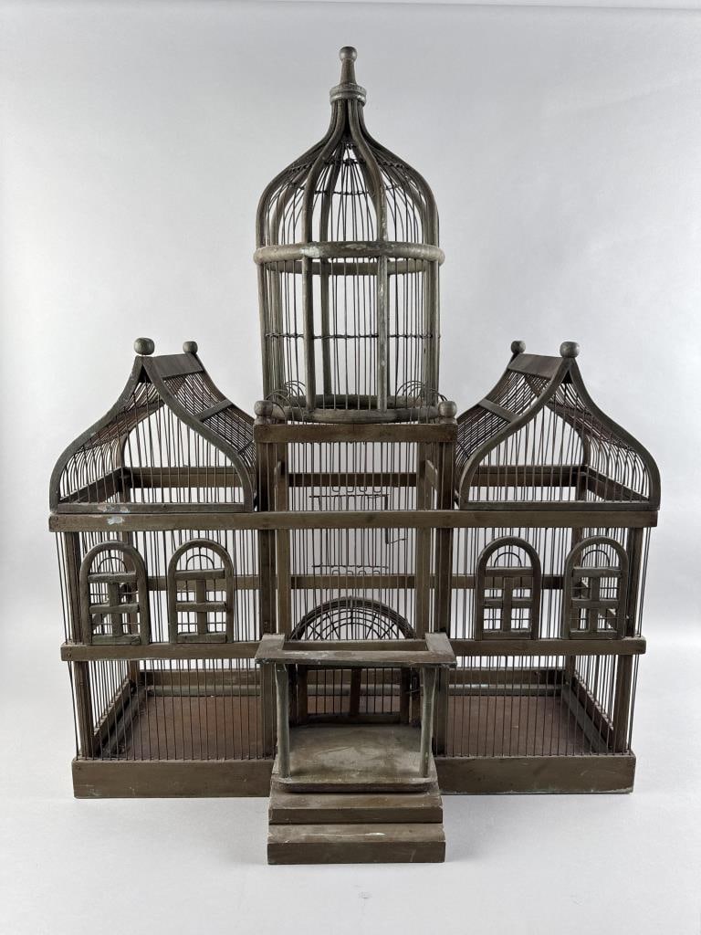 VICTORIAN-STYLE BIRDCAGE Height 35". Width 27.25". Depth 13.25". (1 of 3)