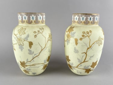 PAIR OF MOUNT WASHINGTON GLASS COMPANY CROWN MILANO VASES New Bedford, Massachusetts, 19th Century