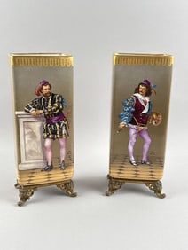 PAIR OF FRENCH PORCELAIN BOX VASES WITH ORMOLU FEET 19th Century Heights 10.5".