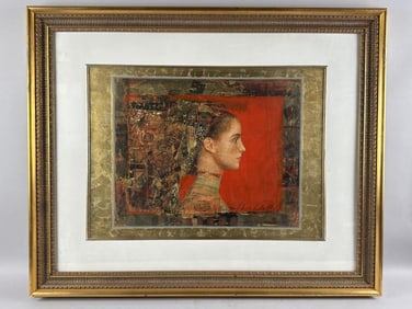 MERSAD BERBER (Bosnia, 1940-2012), "Flora I"., Gold leaf and lithograph, 19" x 26" sight. Framed 32"