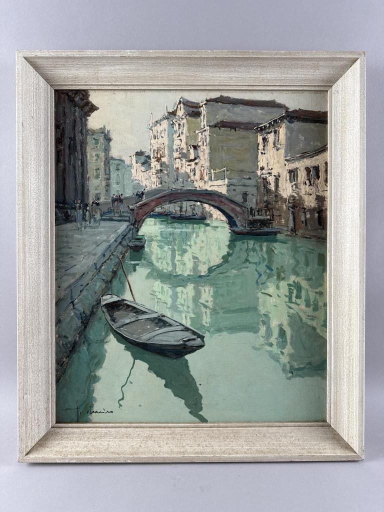 GIUSEPPE MARINO (Italy, 1916-1975), Venetian canal., Oil on canvas board, 19" x 15". Framed 22" x (1 of 2)