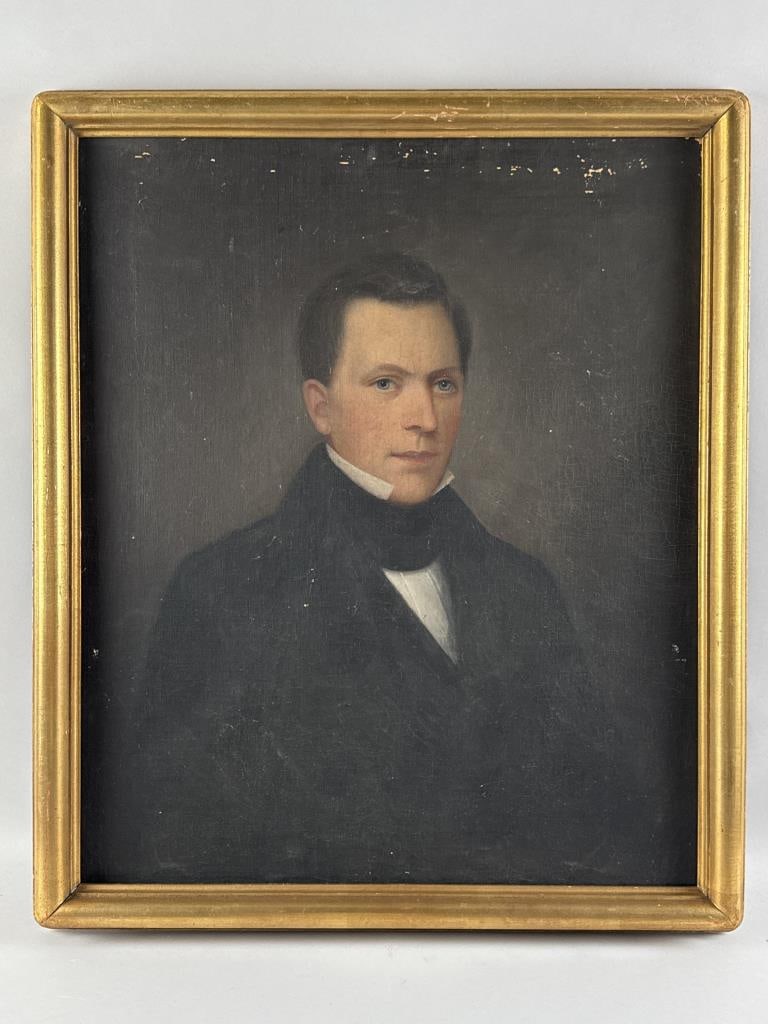AMERICAN SCHOOL (19th Century,), Portrait of Deacon Daniel Wiley., Oil on canvas, 30" x 25". Framed (1 of 2)