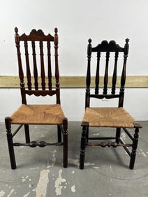 TWO BANNISTER-BACK SIDE CHAIRS Back heights 41.5" and 45". Seat heights 17" and 17.5".