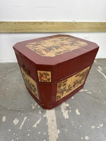 LARGE WOODEN BOX WITH CHINOISERIE DECORATION 20th Century Height 20". Width 27". Depth 21.5".